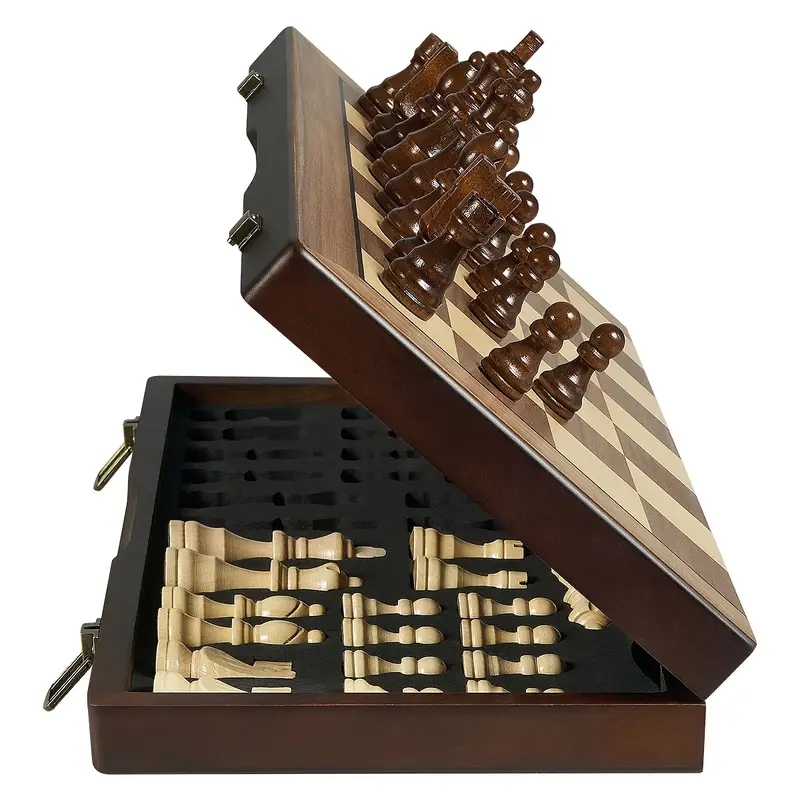 Magnetic Travel Chess - 39.3cm/15.47インチの磁気木製チェスセット、追加のクイーン2個付き、折りたたみ式ポータブルトラベルボード、トーナメントに最適
