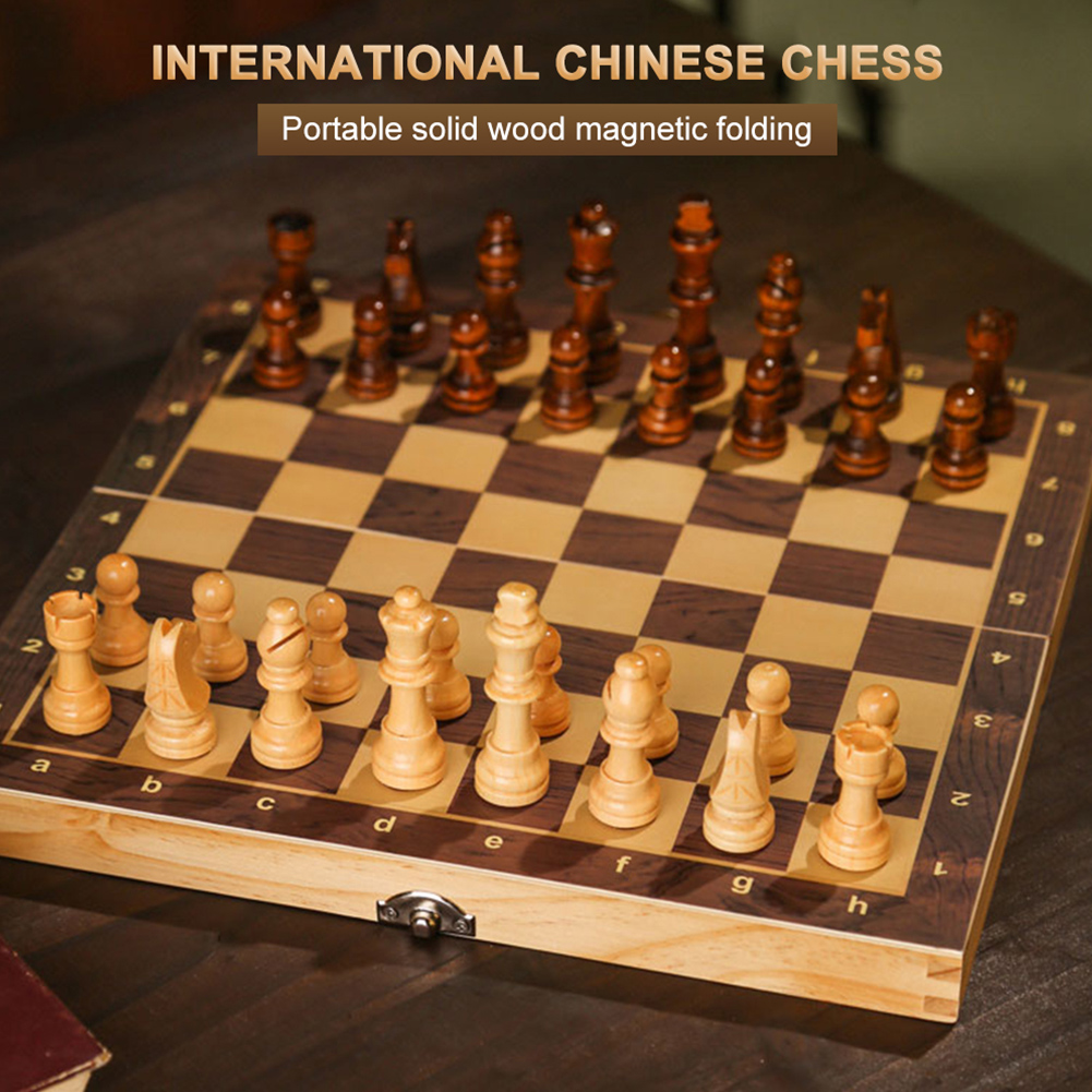 Chess Set Wooden - 大型チェス盤 戦略的思考を養う木製チェスセット 29x29cm 最高のギフト 折りたたみ式チェス盤 男の子