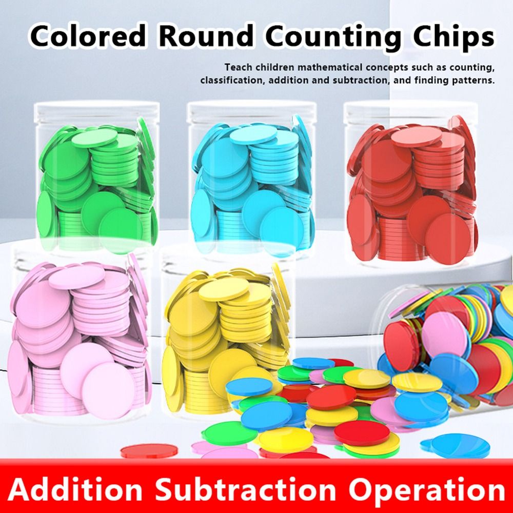 Board Game Operation - 100個入り プラスチック製カウンティングチップ 足し算引き算操作ボードゲーム用トークン 教材 カラフルな丸型ポーカーチップ