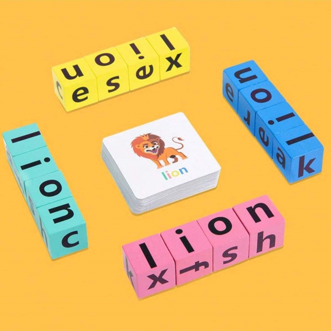 Board Game Family - 子供用アルファベットスペルボードゲーム、16文字ブロック+40枚の単語カード、家族向け英語啓発教育玩具、家族の集まりやギフトに最適。
