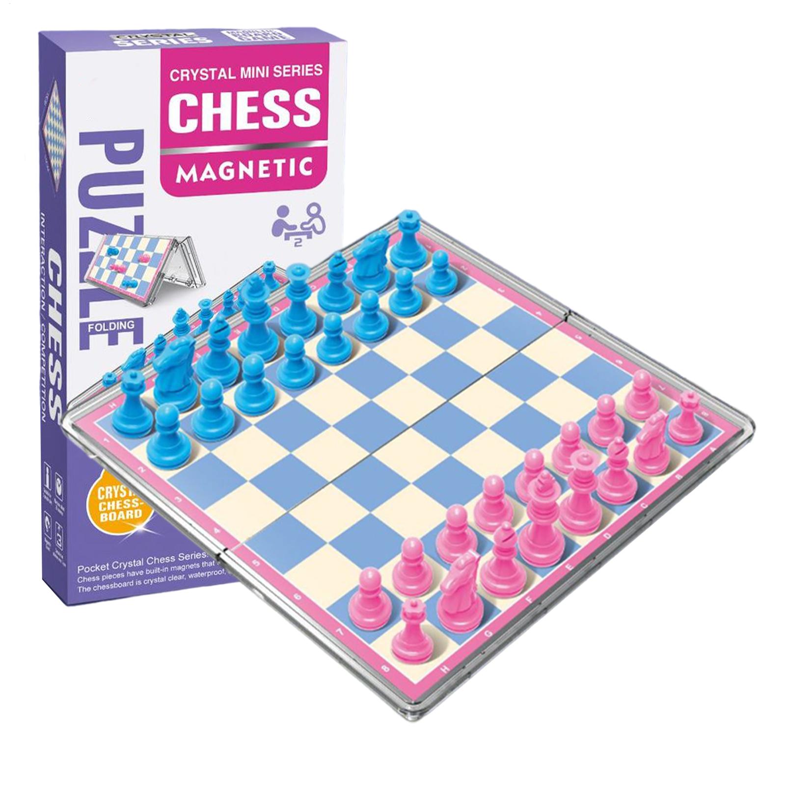 Magnetic Travel Chess - 磁気折りたたみ式トラベルチェスセット、クリスタルパズルボード、インタラクティブファミリーゲーム、5.91インチ