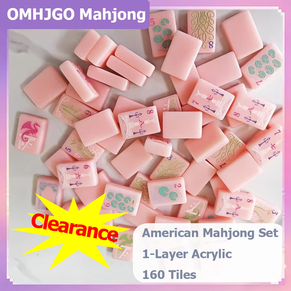 Board Game Mahjong - 明るいピンクの単層アメリカン麻雀セット 160枚の麻雀牌 アクリル麻雀 サプライズギフト 麻雀牌 ポータブル旅行用家族ゲーム