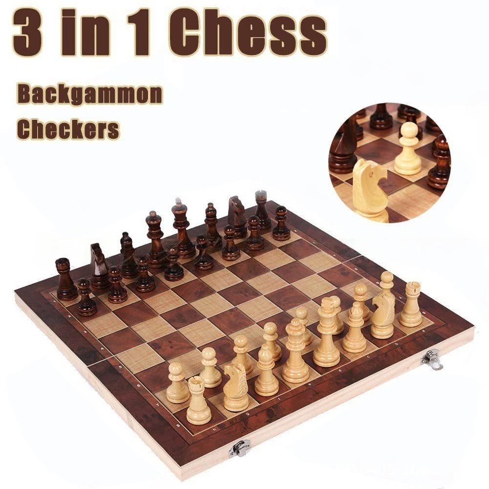 Magnetic Travel Chess - 3 in 1 木製チェスバックギャモンチェッカートラベルゲームチェスセットボードドラフトエンターテイメントクリスマスギフト