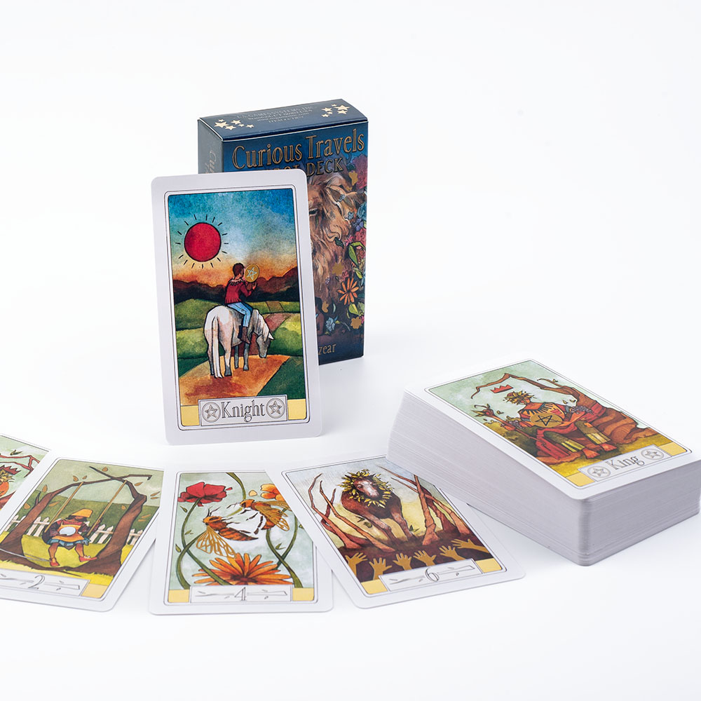 Board Game Illustration - 「好奇心が強い旅行」のタロットカードのセット、魅力的な水彩画の幻想のデッキ、78の部分、10.3x6cm
