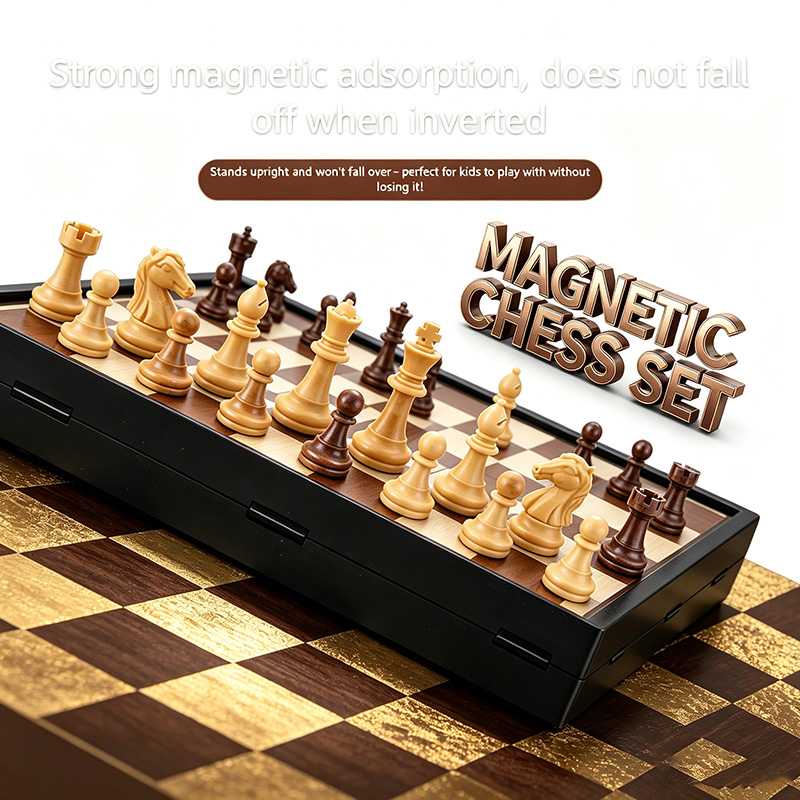 Magnetic Travel Chess - 24CM 折りたたみ式磁気チェスゲームボード 家族の集まりに最適な卓上ゲーム QLYX02