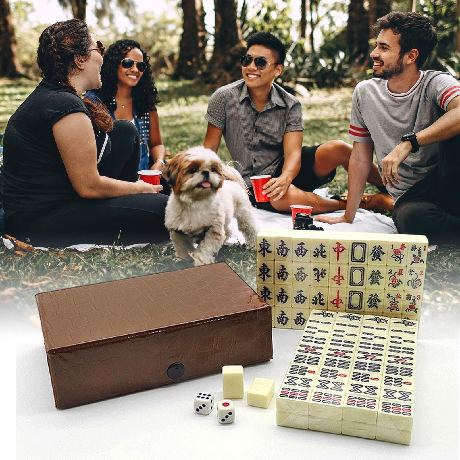 中国麻雀ゲームセット 144 個の白い彫刻が施されたミニタイ - Board Game Mahjong のレビューと価格