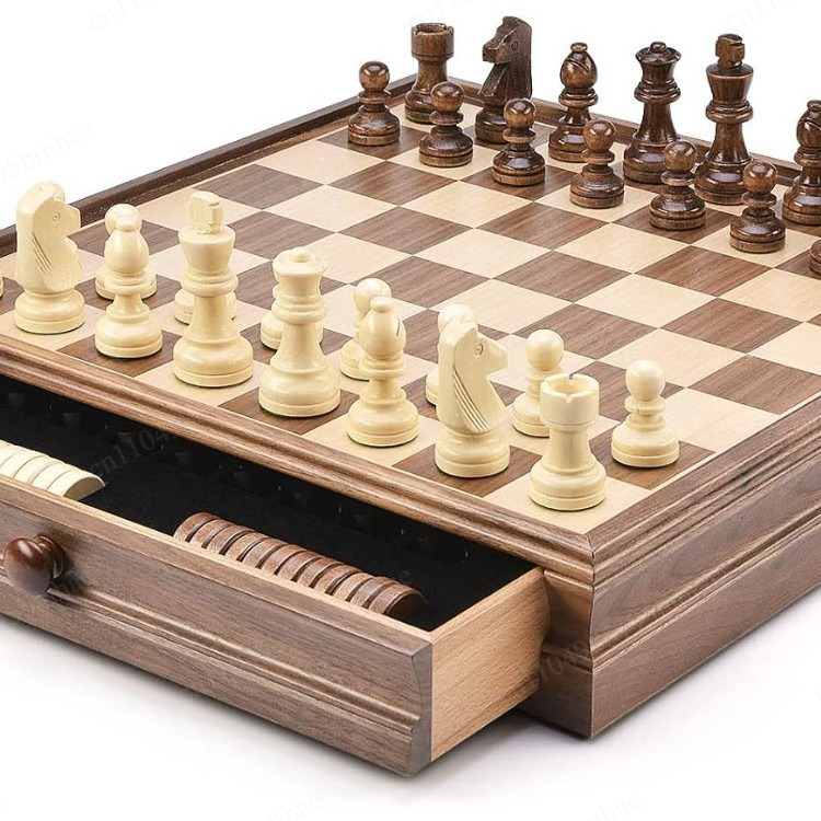 ウォールナット無垢材チェスチェッカーセット引き出し付き/高級 - Chess Set Wooden のレビューと価格