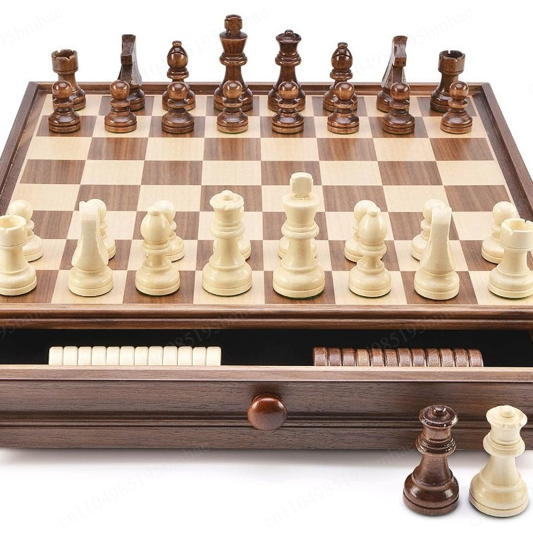 ウォールナット無垢材チェスチェッカーセット引き出し付き/高級 - Chess Set Wooden のレビューと価格