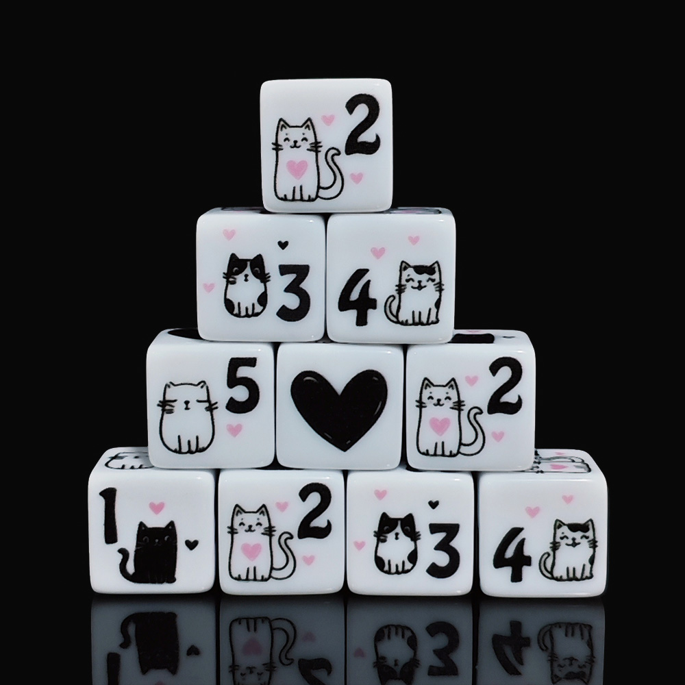 12個/セット 16mm キュートな猫型ダイス、プレミアムア - Board Game Illustration のレビューと価格