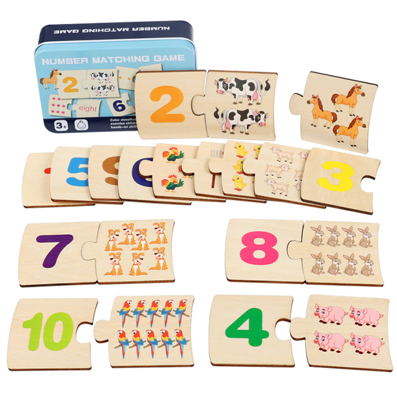 子供向け鉄箱ナンバー啓発ペアリング木製動物フードパズルボード - Board Game For Kids のレビューと価格