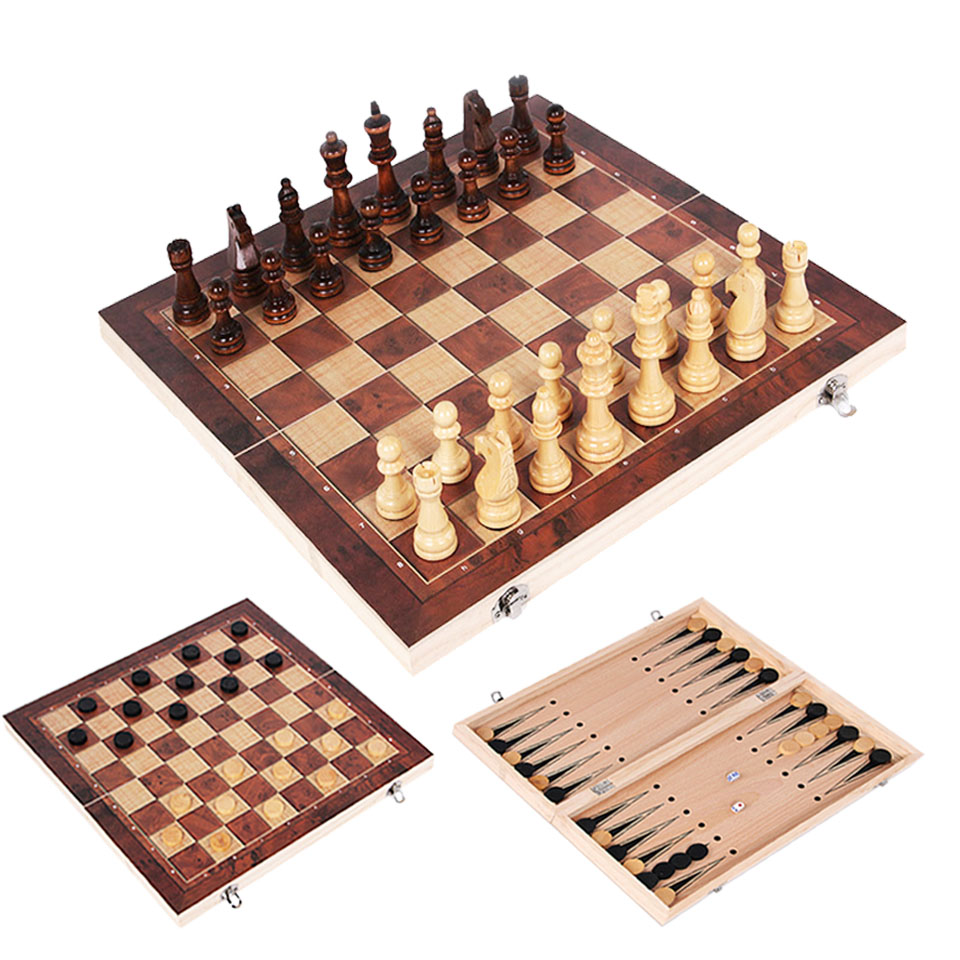 3 in 1 木製チェスバックギャモンチェッカートラベルゲー - Magnetic Travel Chess のレビューと価格