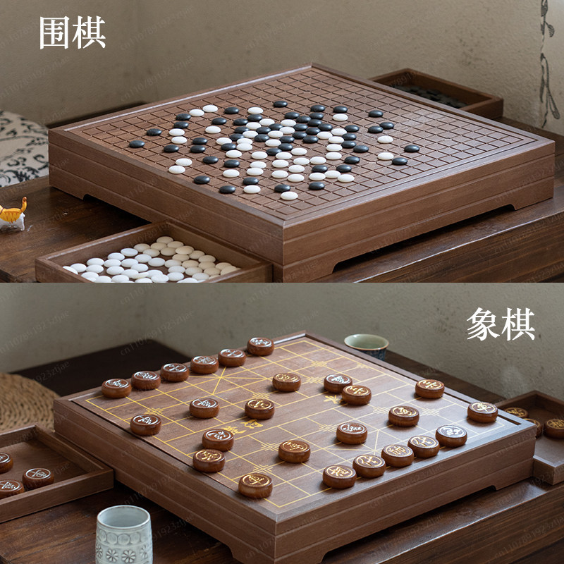高級無垢材囲碁＆中国チェス2-in-1ボード、大型伝統的な両 - Chess Set Wooden のレビューと価格