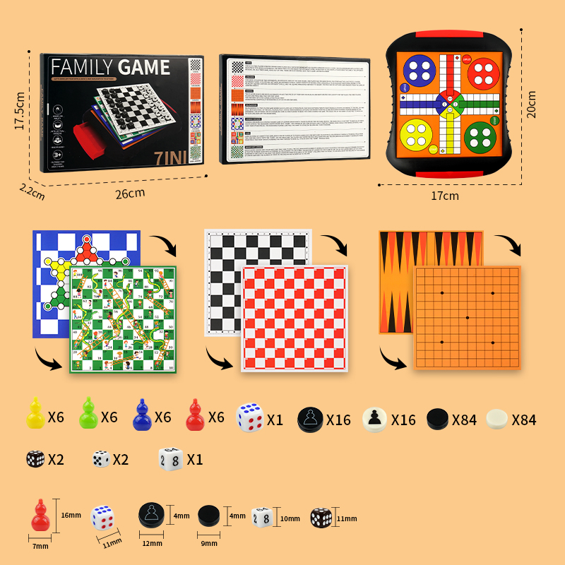3-in-1/5-in-1/7-in-1 ボードゲームセット - Magnetic Travel Chess のレビューと価格